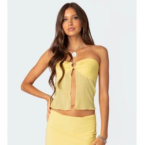 Edikted - Cyrene Split Front Sheer Mesh Top - Yellow - XSmall